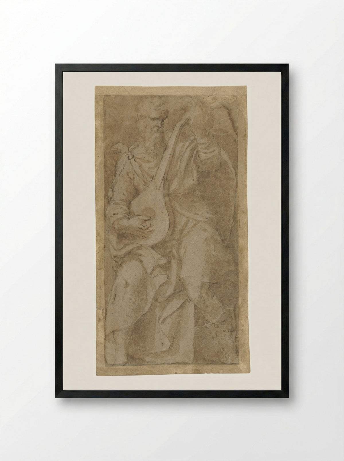 Old Man Playing a Lute - Girolamo Mazzola Bedoli - Framed Print Black