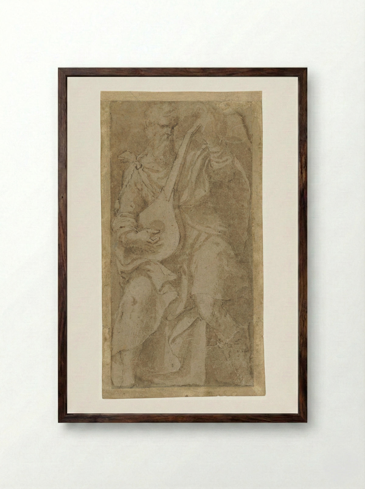 Old Man Playing a Lute - Girolamo Mazzola Bedoli - Framed Print Dark Wood