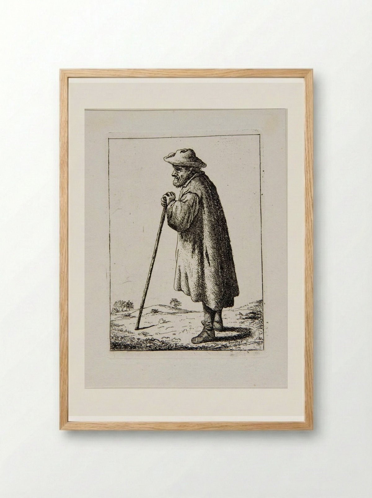 Old Man Standing Leaning on a Staff, profile left - David Deuchar - Framed Print Wood