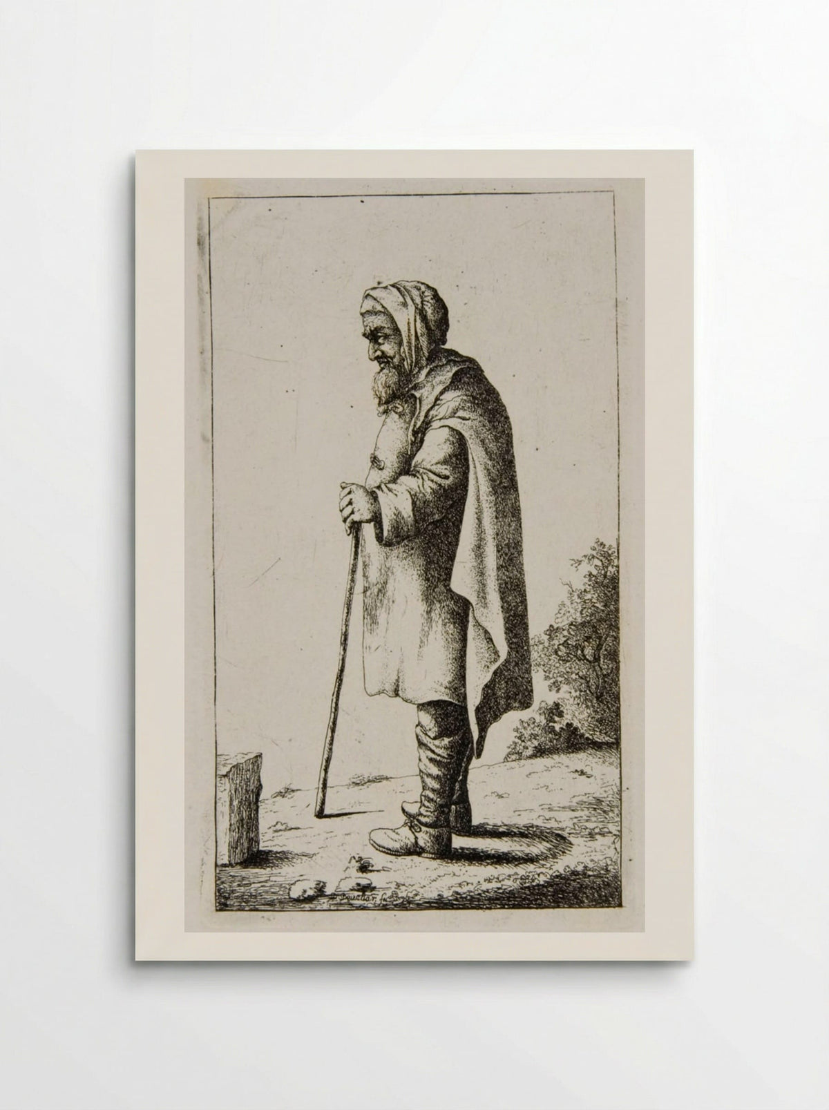 Old Man Standing, Leaning on a Stick, profile left - David Deuchar - Poster