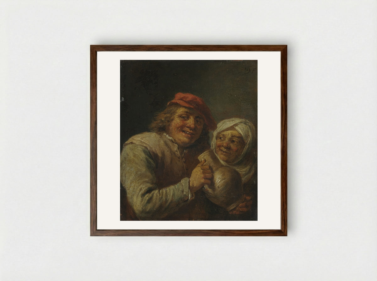 Old Man and Woman - David Teniers the Younger - Framed Print Dark Wood