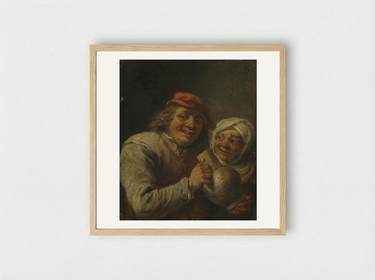 Old Man and Woman - David Teniers the Younger - Framed Print Wood