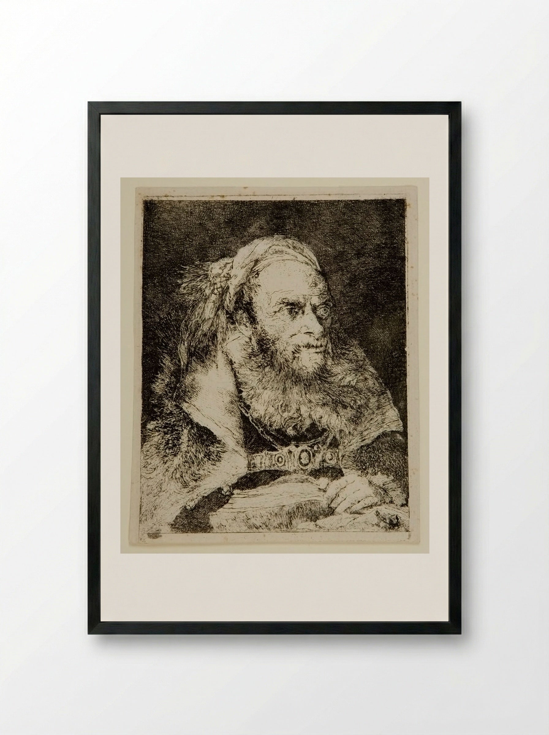 Old Man in Oriental Costume - Giovanni Domenico Tiepolo - Framed Print Black