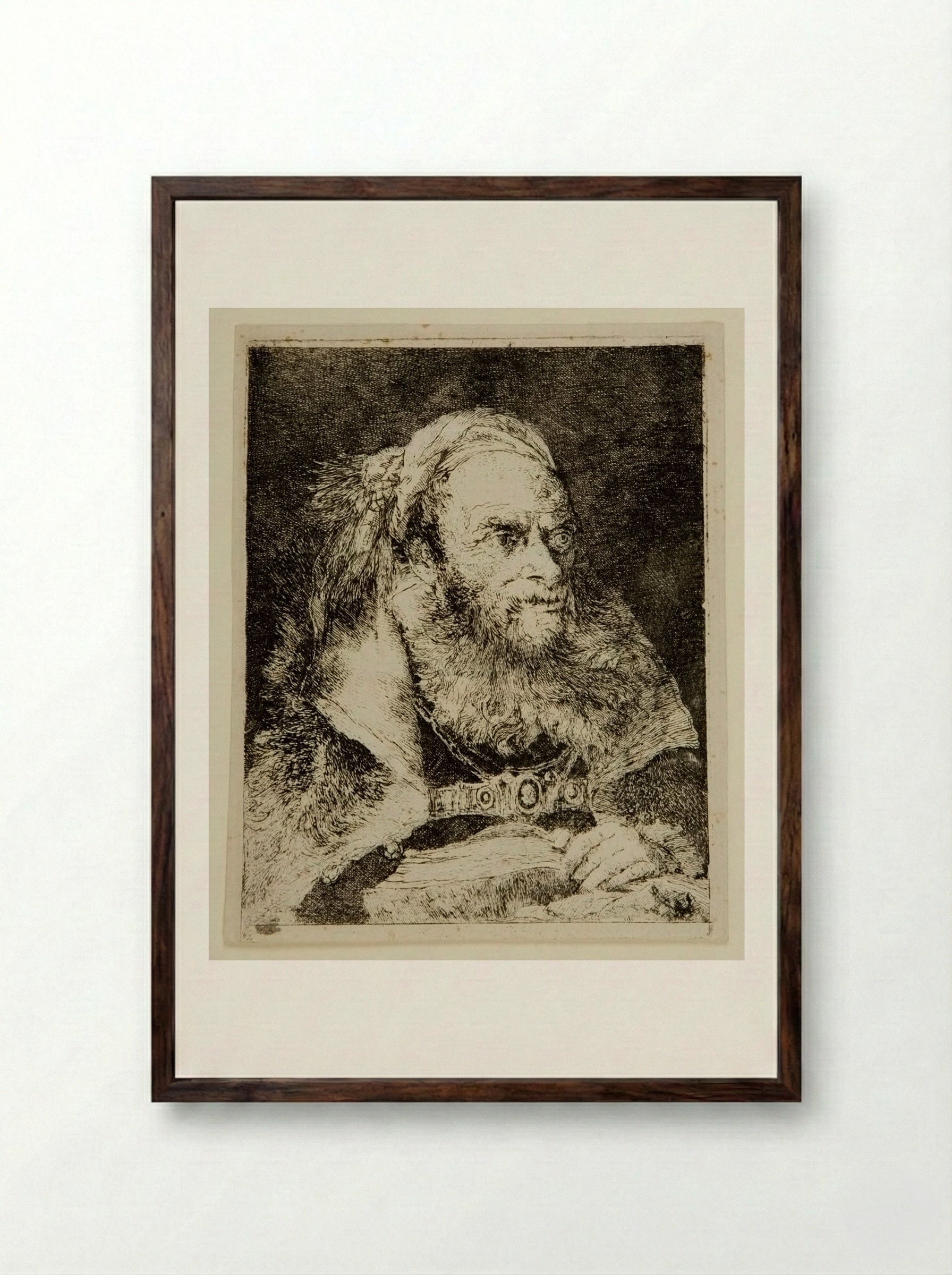 Old Man in Oriental Costume - Giovanni Domenico Tiepolo - Framed Print Dark Wood