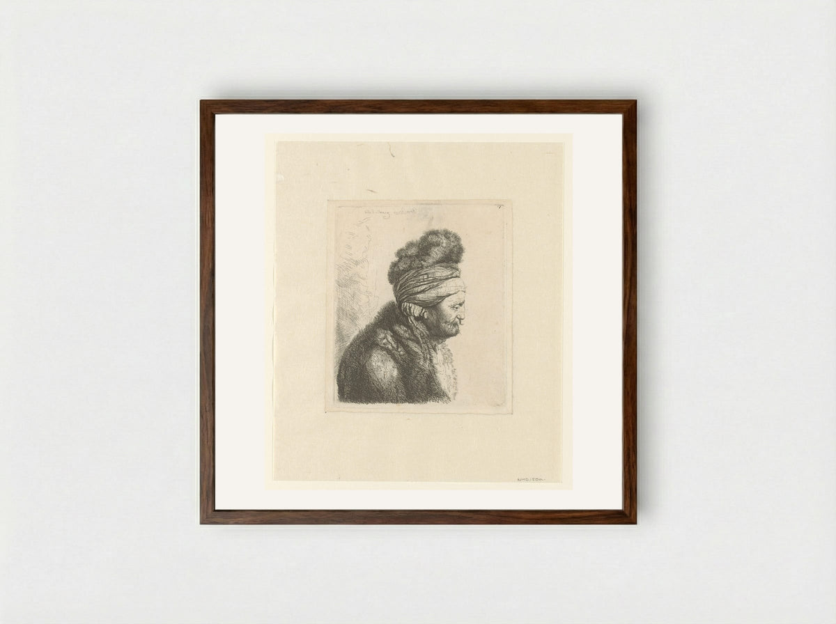 Old Man in a Fur Cap and Coat - John Smith of Chichester - Framed Print Dark Wood