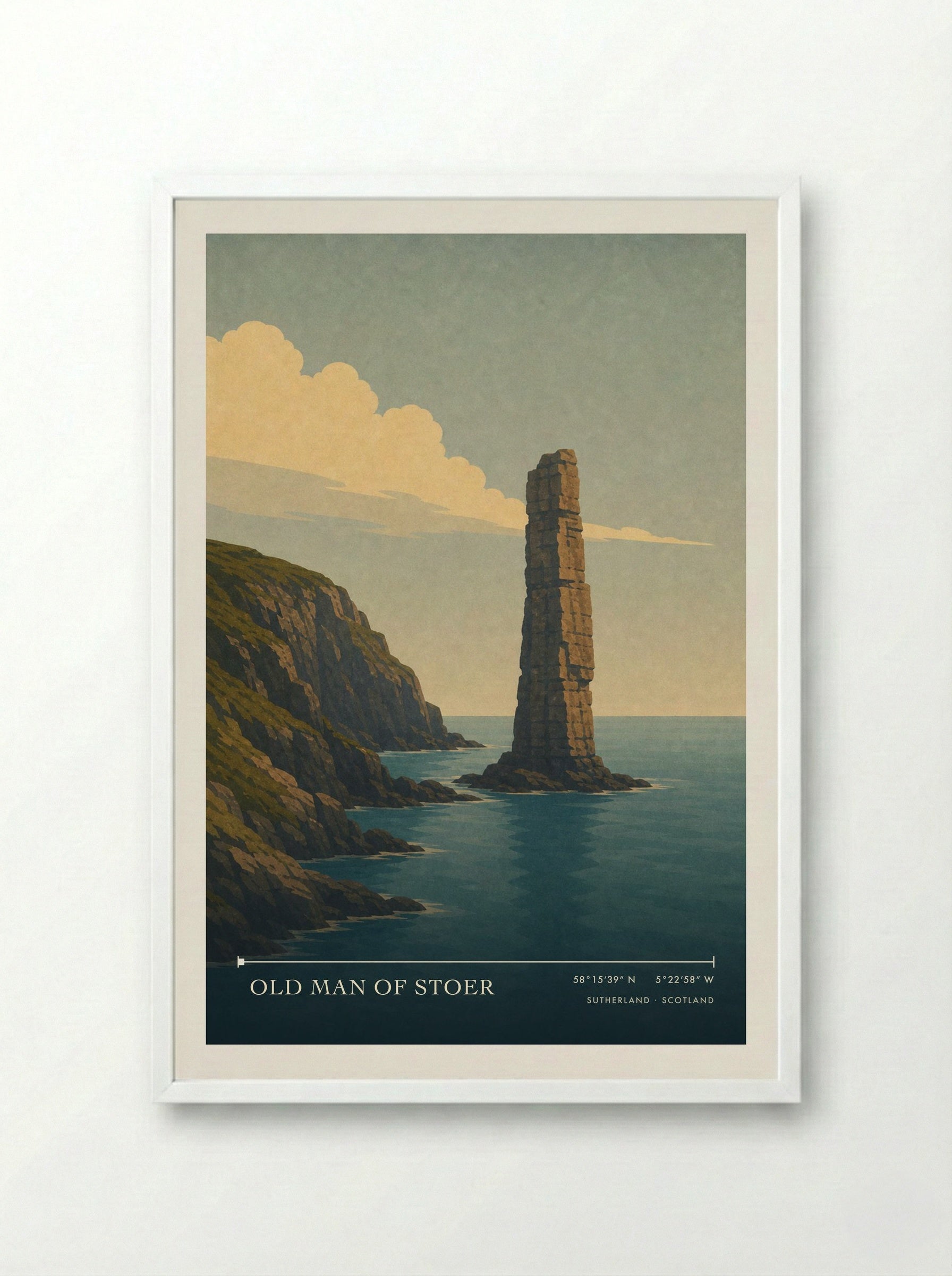 Old Man of Stoer Travel Poster Artwork - Framed Print White