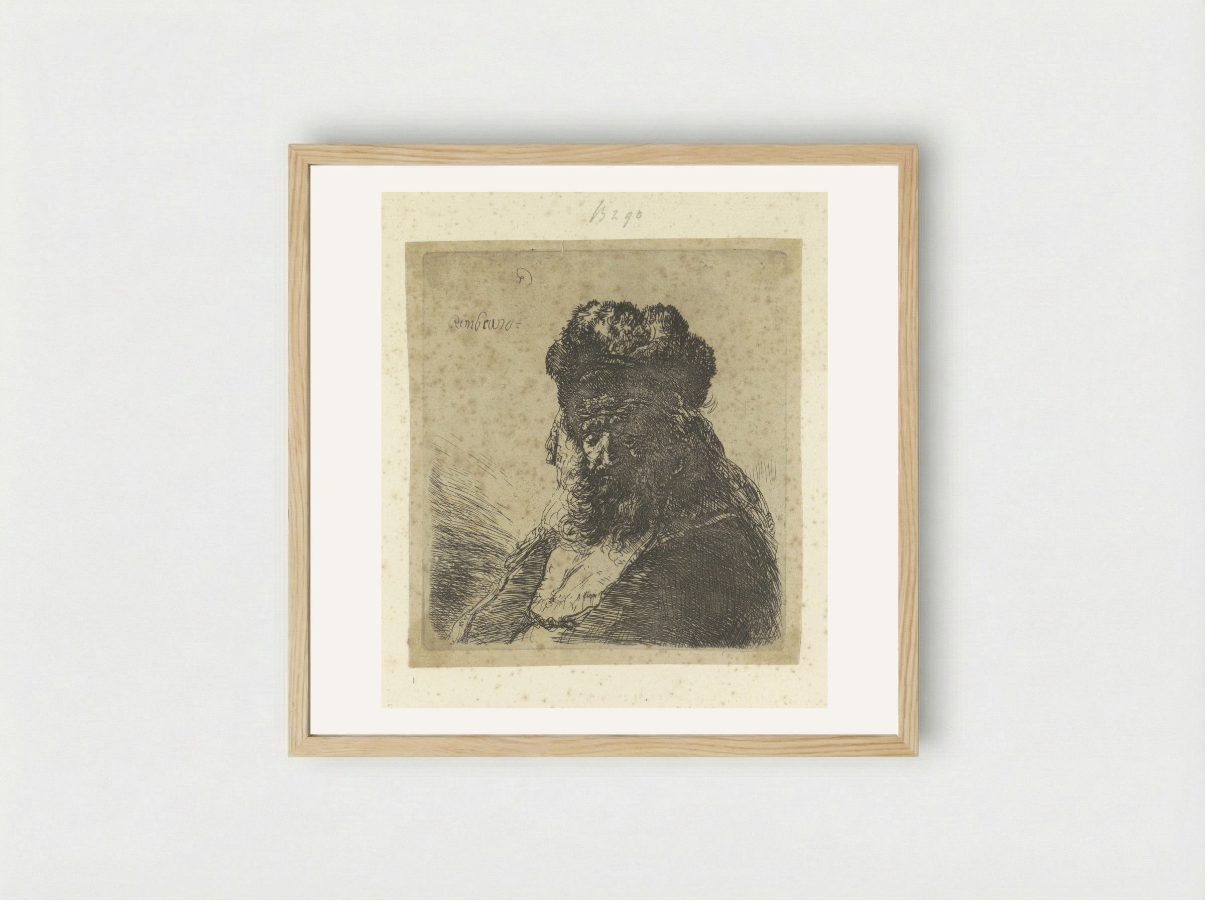 Old Man with a Beard and Fur Cap - Rembrandt van Rijn - Framed Print Wood