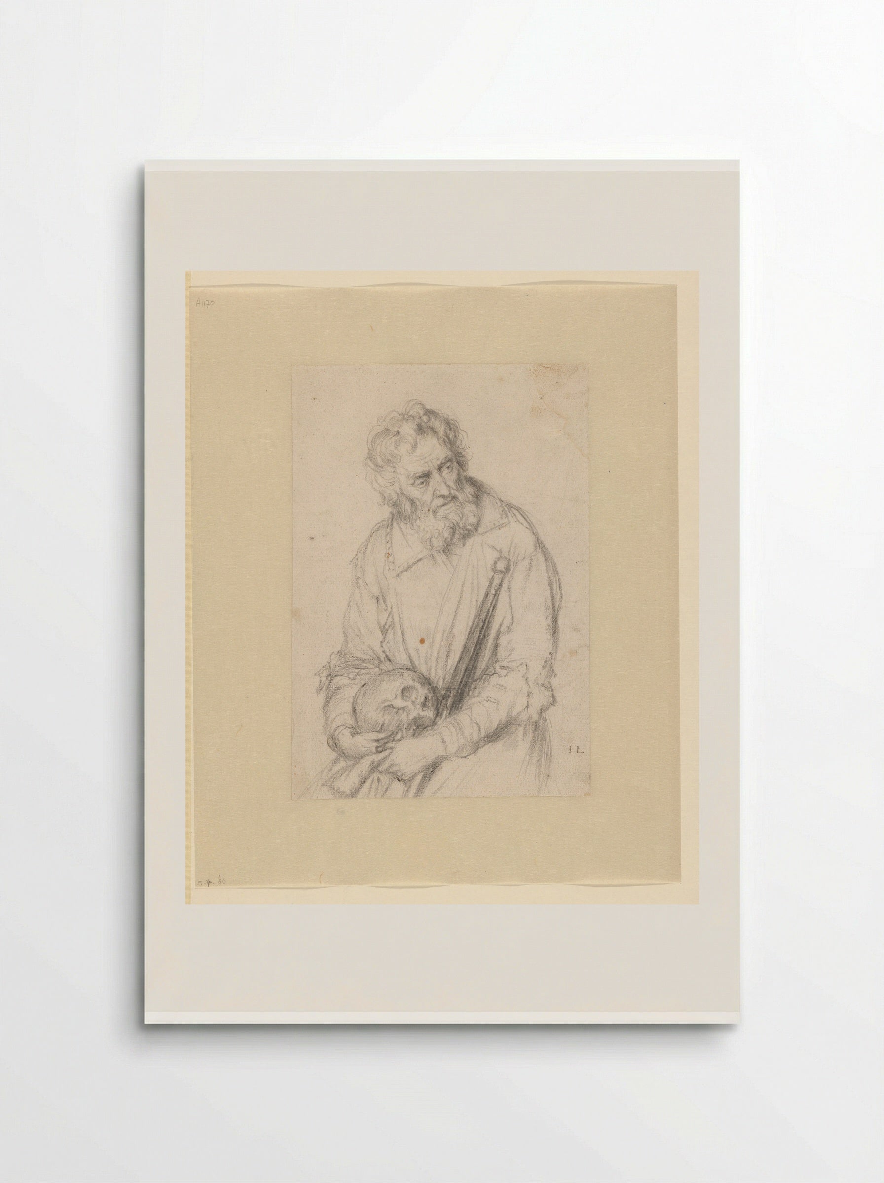 Old Man with a Skull and Staff - Jan Lievens - Poster