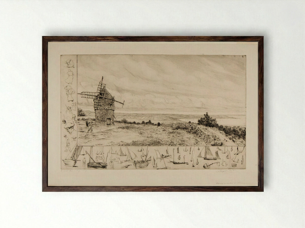 Old Mill at Plouezac, Brittany - Eugène Delâtre - Framed Print Dark Wood