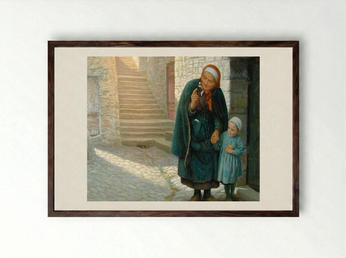 Old Neighbor Gone Bye - Arthur Hughes - Framed Print Dark Wood