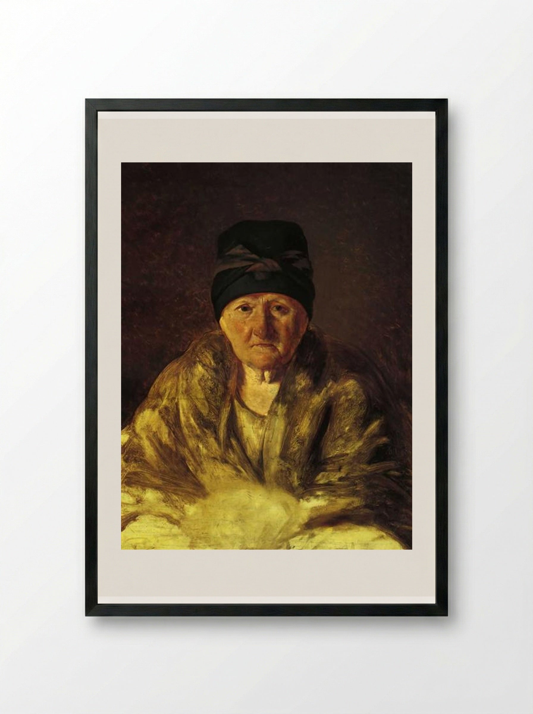 Old Nurse in Shlychkov - Alexey Venetsianov - Framed Print Black