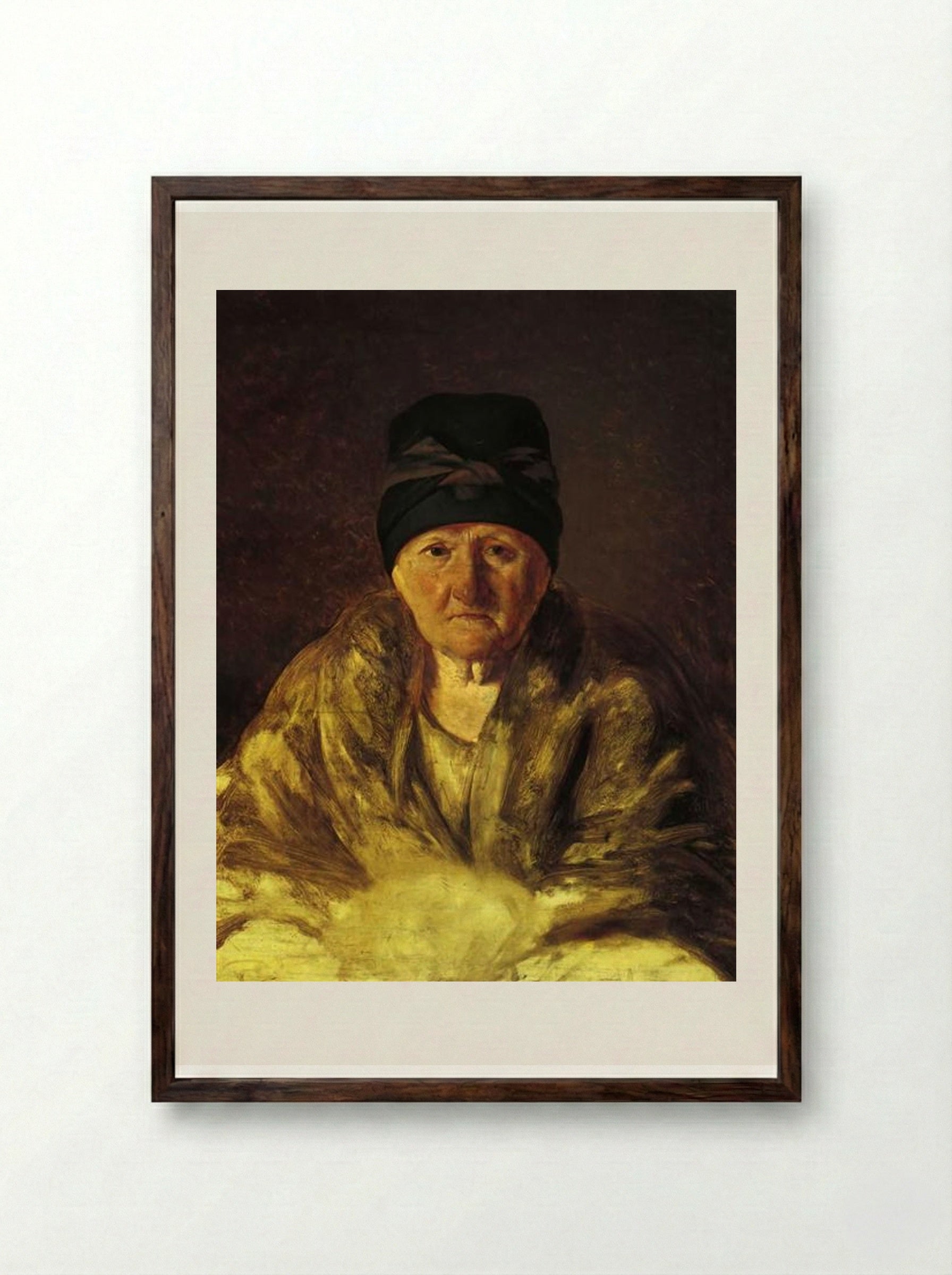Old Nurse in Shlychkov - Alexey Venetsianov - Framed Print Dark Wood