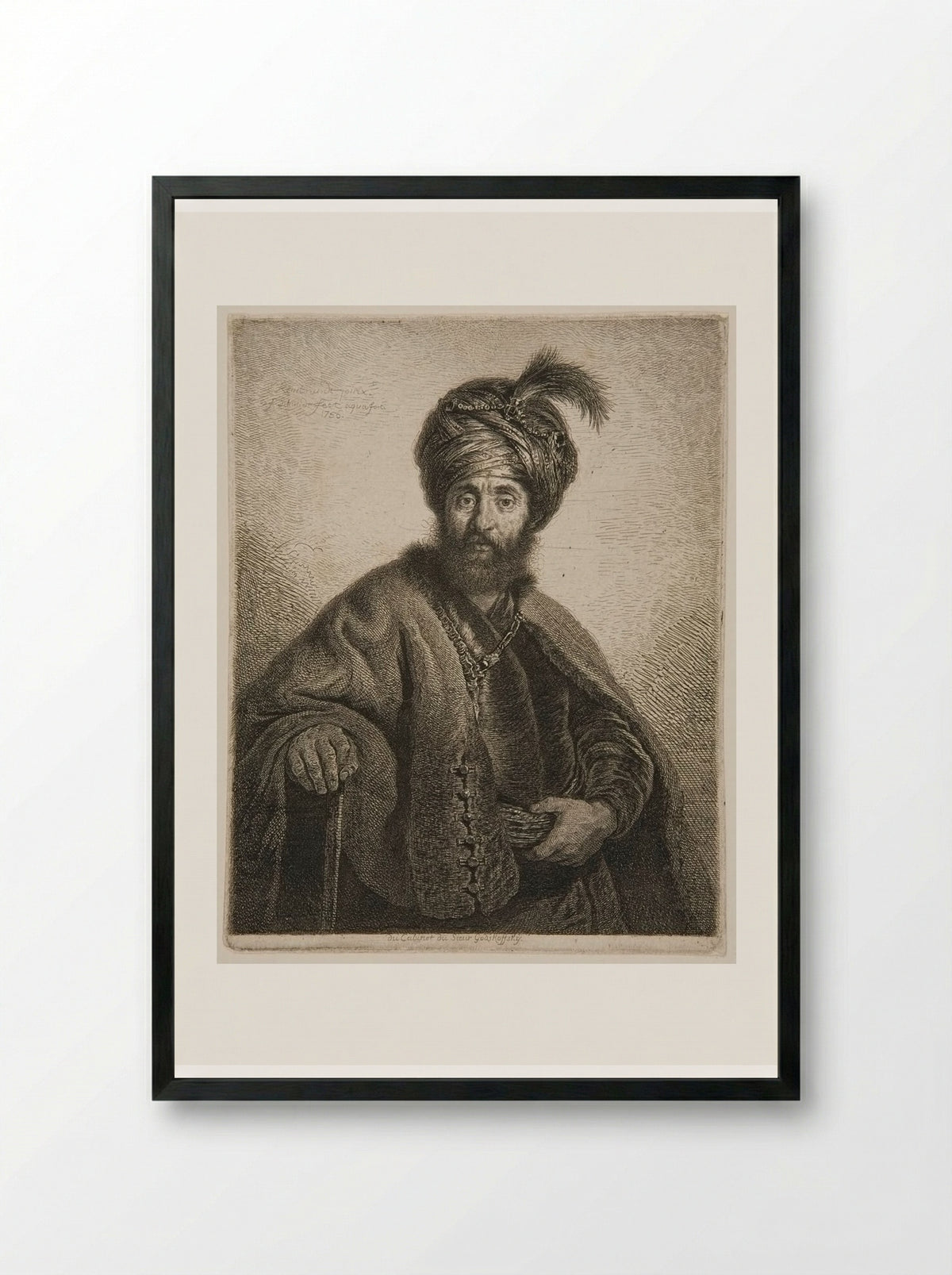 Old Persian with a Cane - Georg Friedrich Schmidt - Framed Print Black