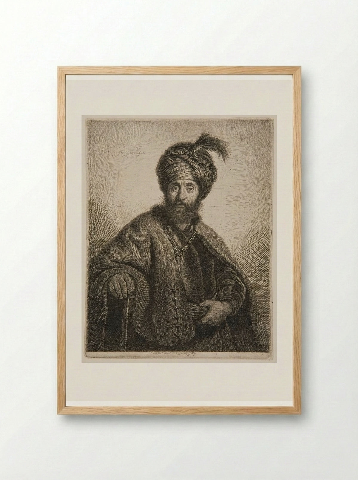 Old Persian with a Cane - Georg Friedrich Schmidt - Framed Print Wood