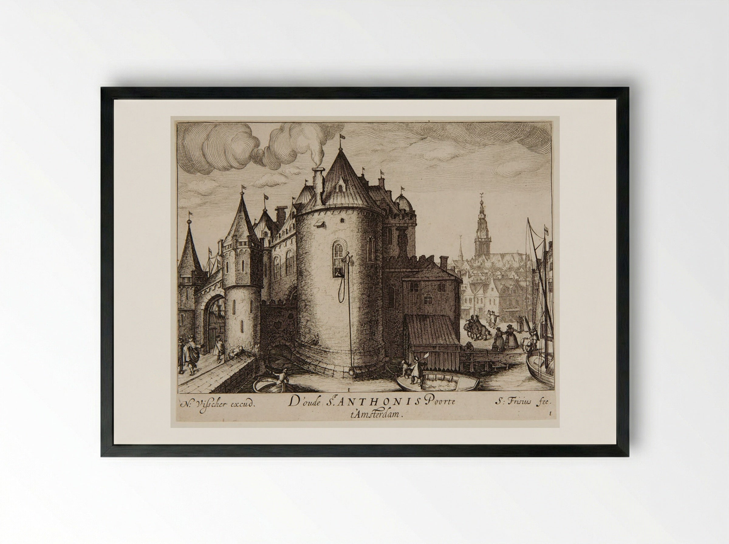 Old St. Anthonis Gate, Amsterdam - Simon Frisius - Framed Print Black
