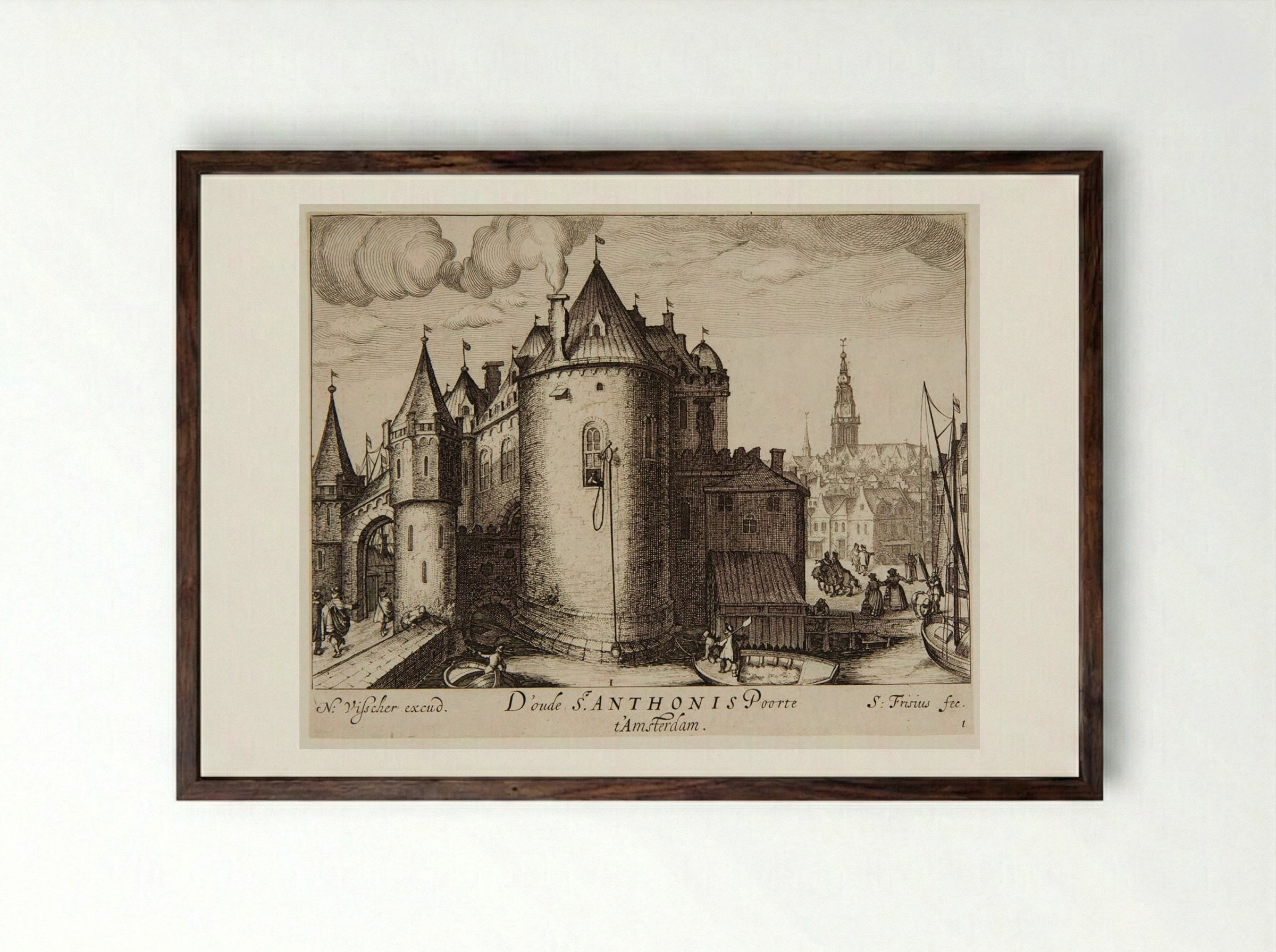 Old St. Anthonis Gate, Amsterdam - Simon Frisius - Framed Print Dark Wood