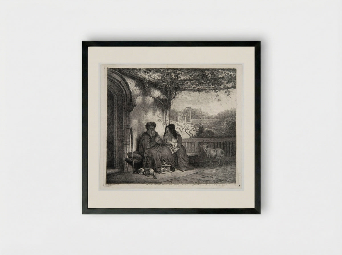 Old Tobias Mocked by His Wife - Georg Friedrich Schmidt - Framed Print Black