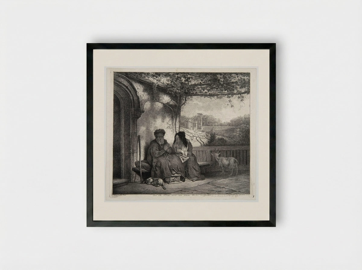 Old Tobias Mocked by His Wife - Georg Friedrich Schmidt - Framed Print Black