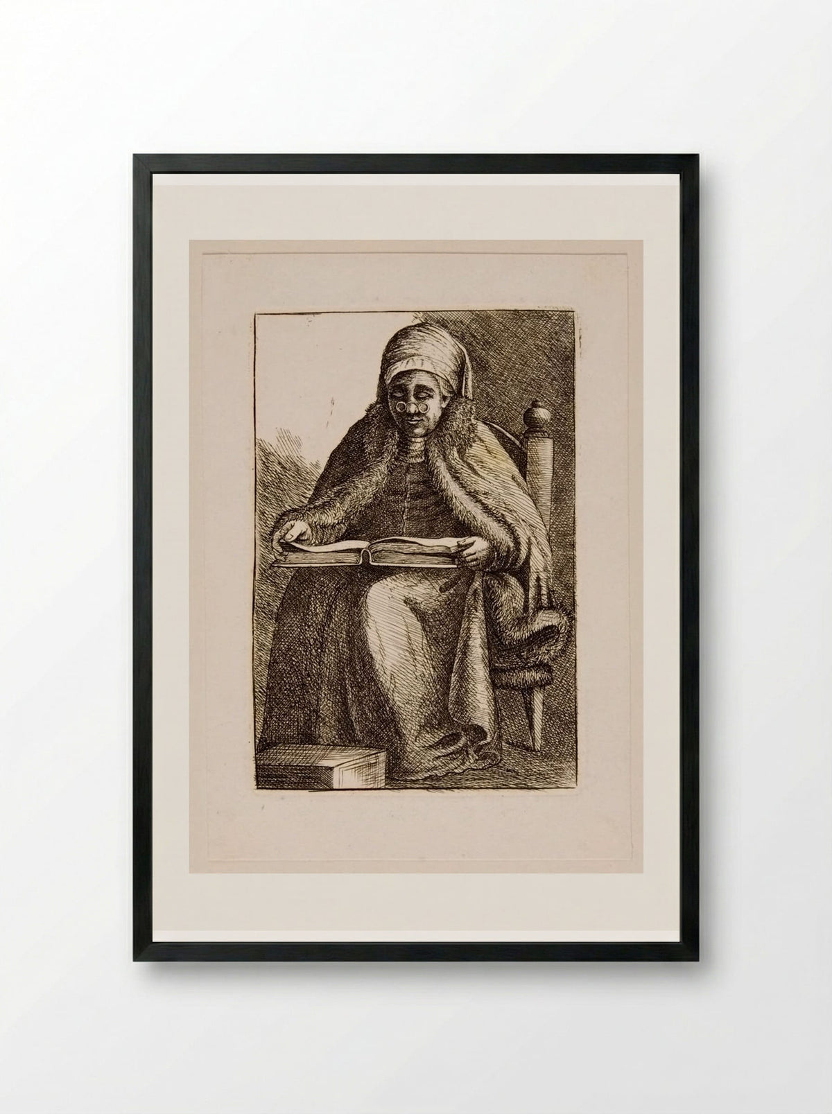 Old Woman Reading - David Deuchar - Framed Print Black