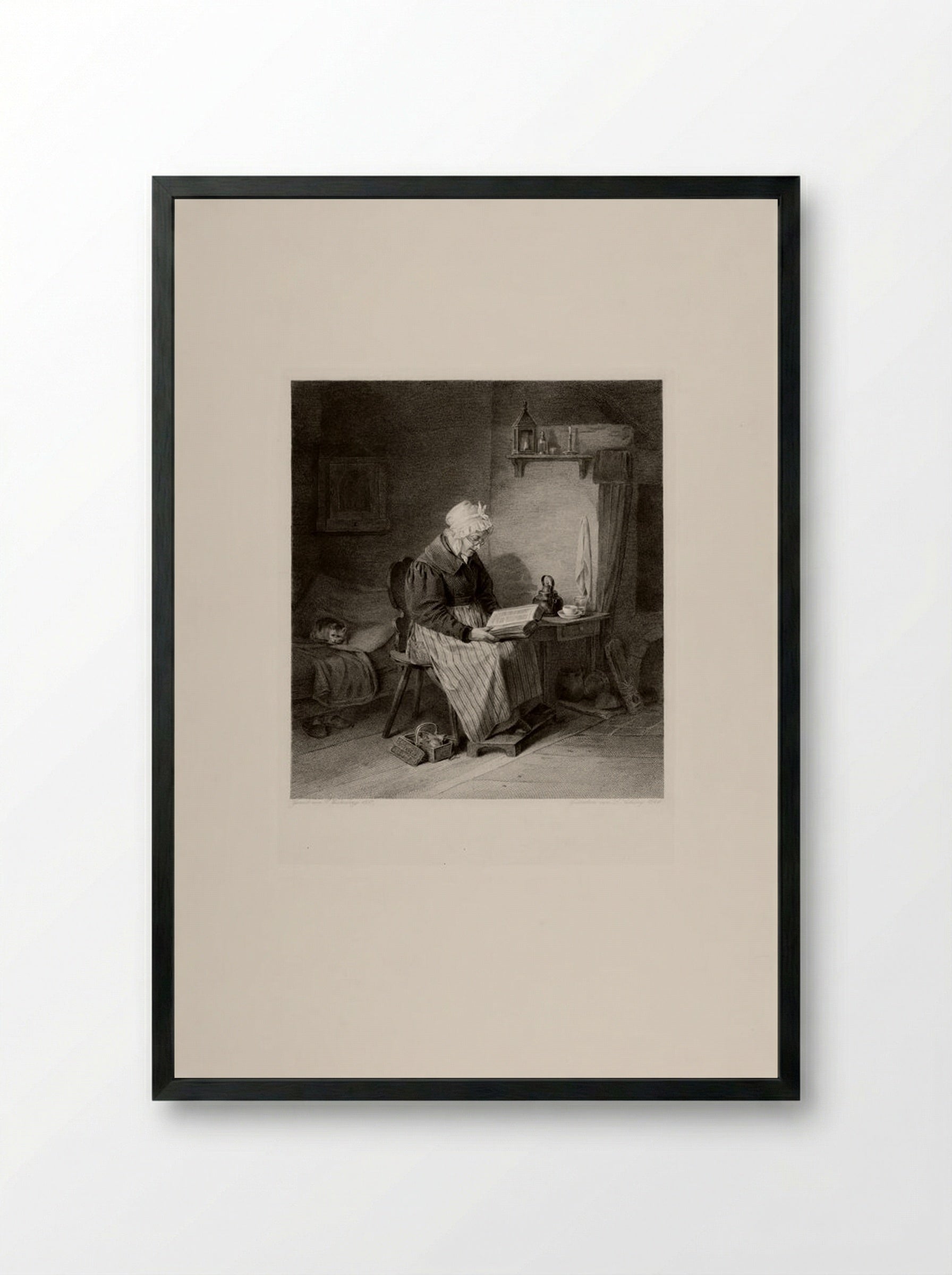 Old Woman Reading - Lazarus Gottlieb Sichling - Framed Print Black
