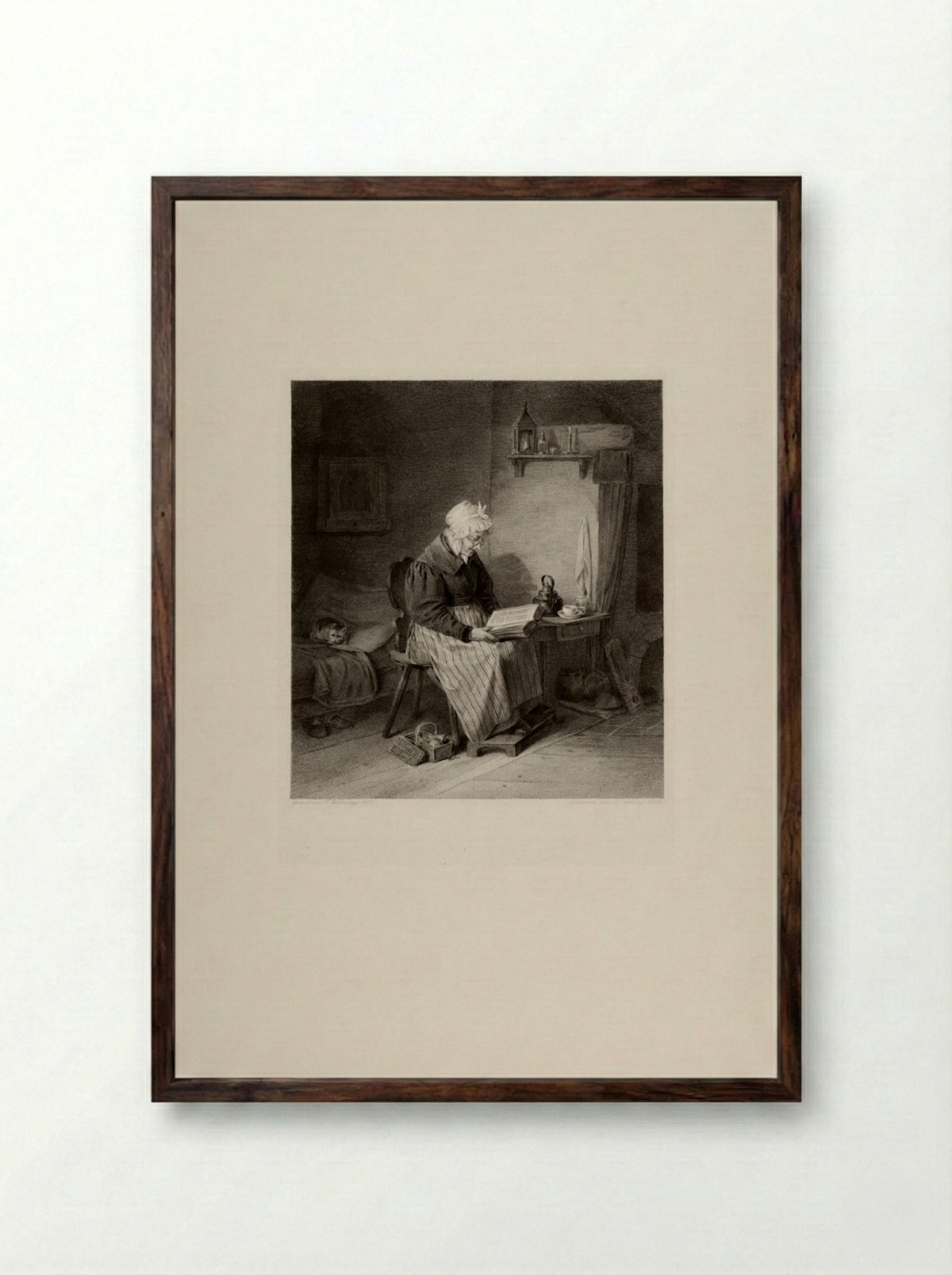 Old Woman Reading - Lazarus Gottlieb Sichling - Framed Print Dark Wood