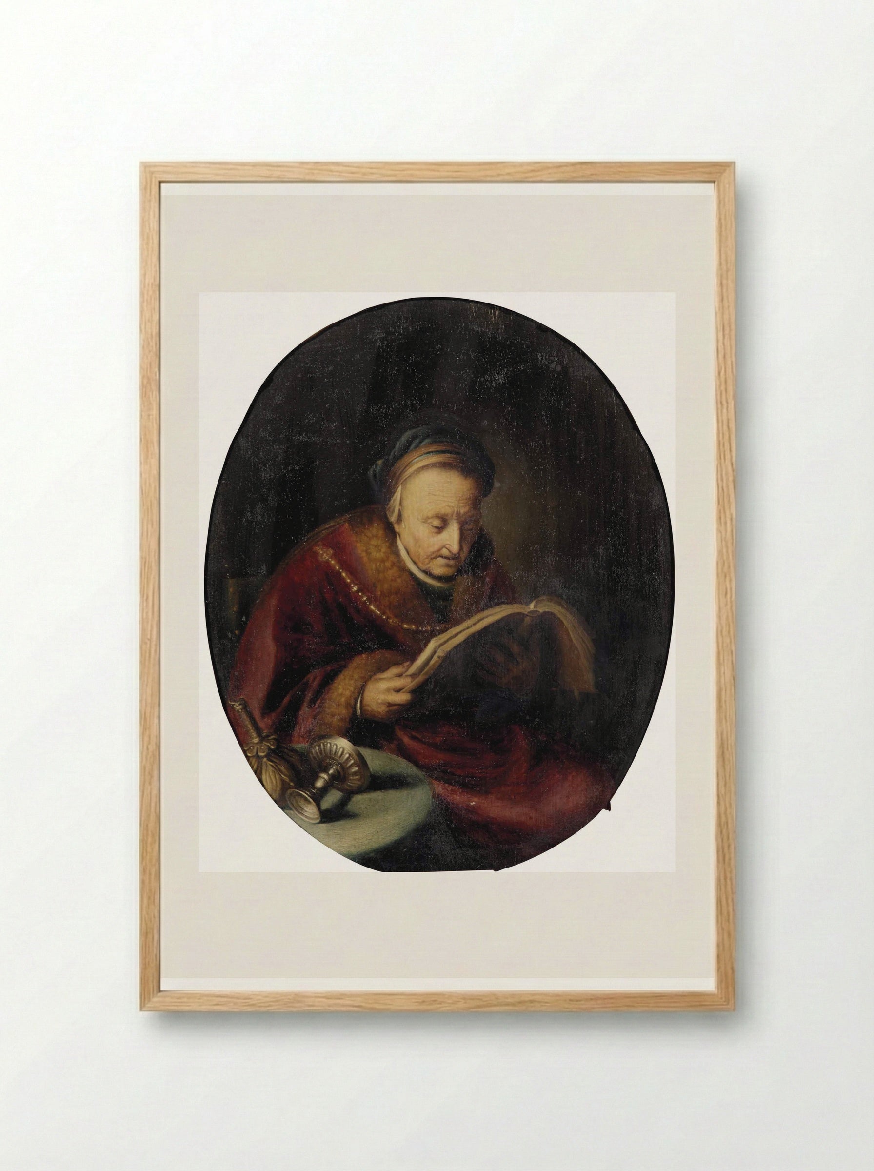 Old Woman Reading - Gerrit Dou - Framed Print Wood