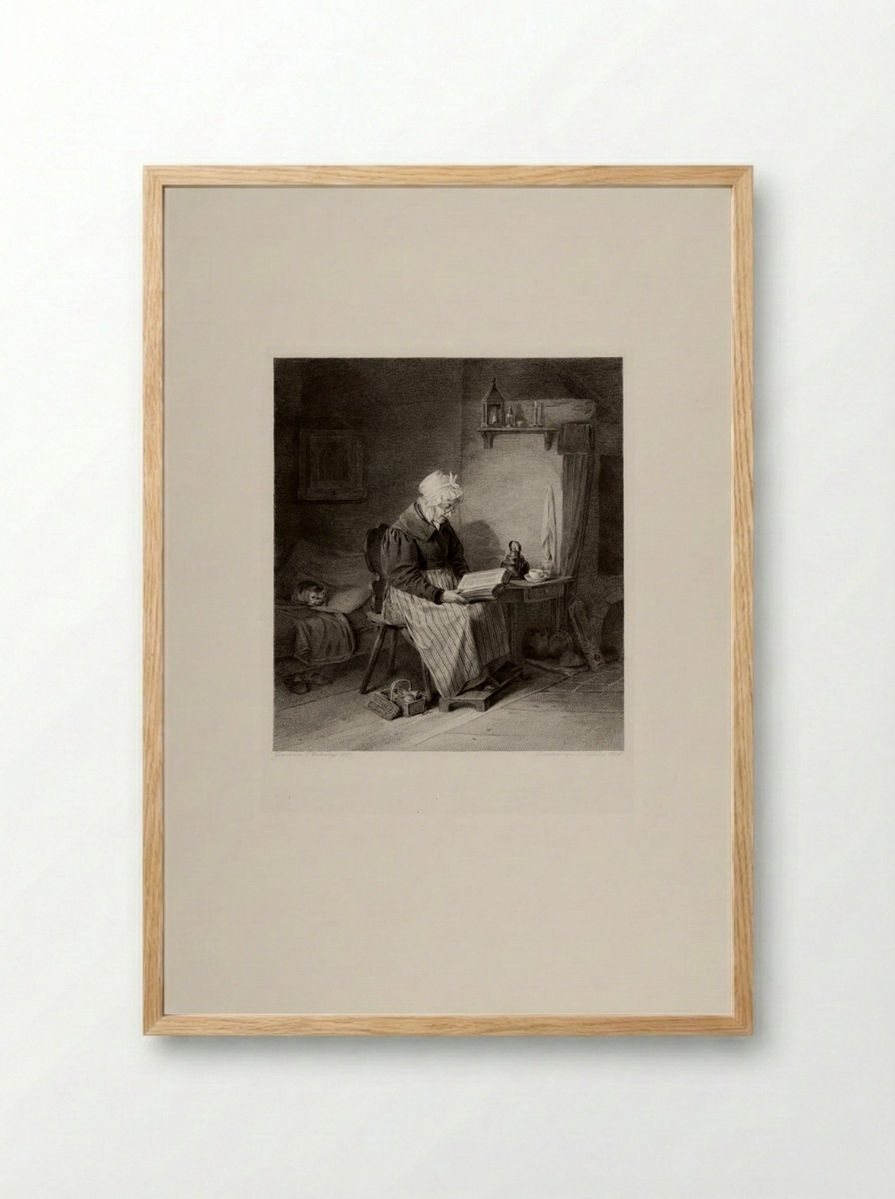 Old Woman Reading - Lazarus Gottlieb Sichling - Framed Print Wood