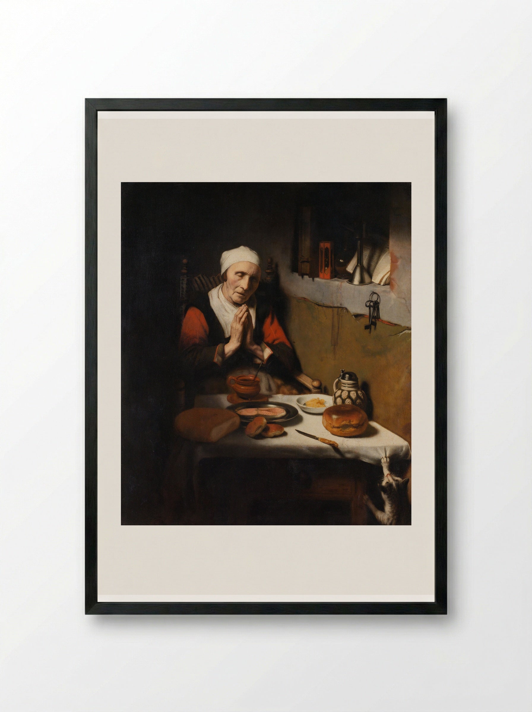 Old Woman Saying Grace, Known as ‘The Prayer without End’ - Nicolaes Maes - Framed Print Black