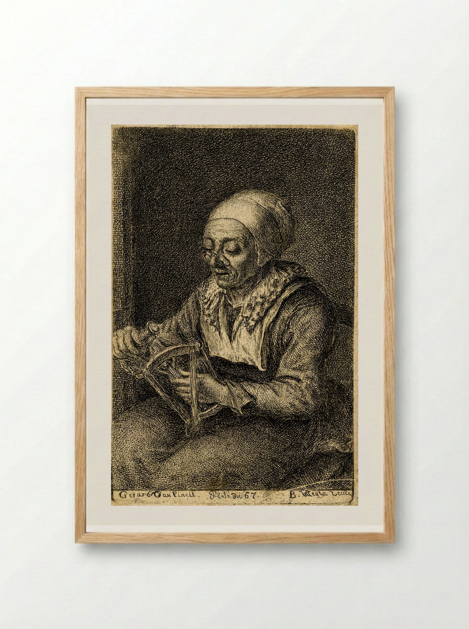 Old Woman Unreeling Threads - Gerrit Dou - Framed Print Wood