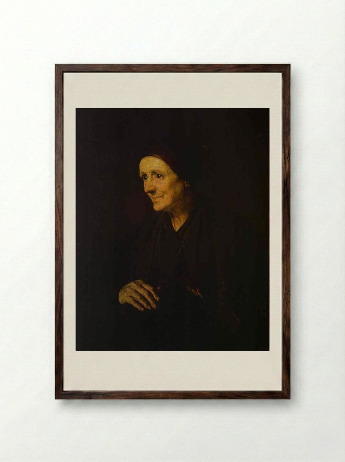 Old Woman with a Hen (Portrait of the Artist's Wife) - Vasily Tropinin - Framed Print Dark Wood