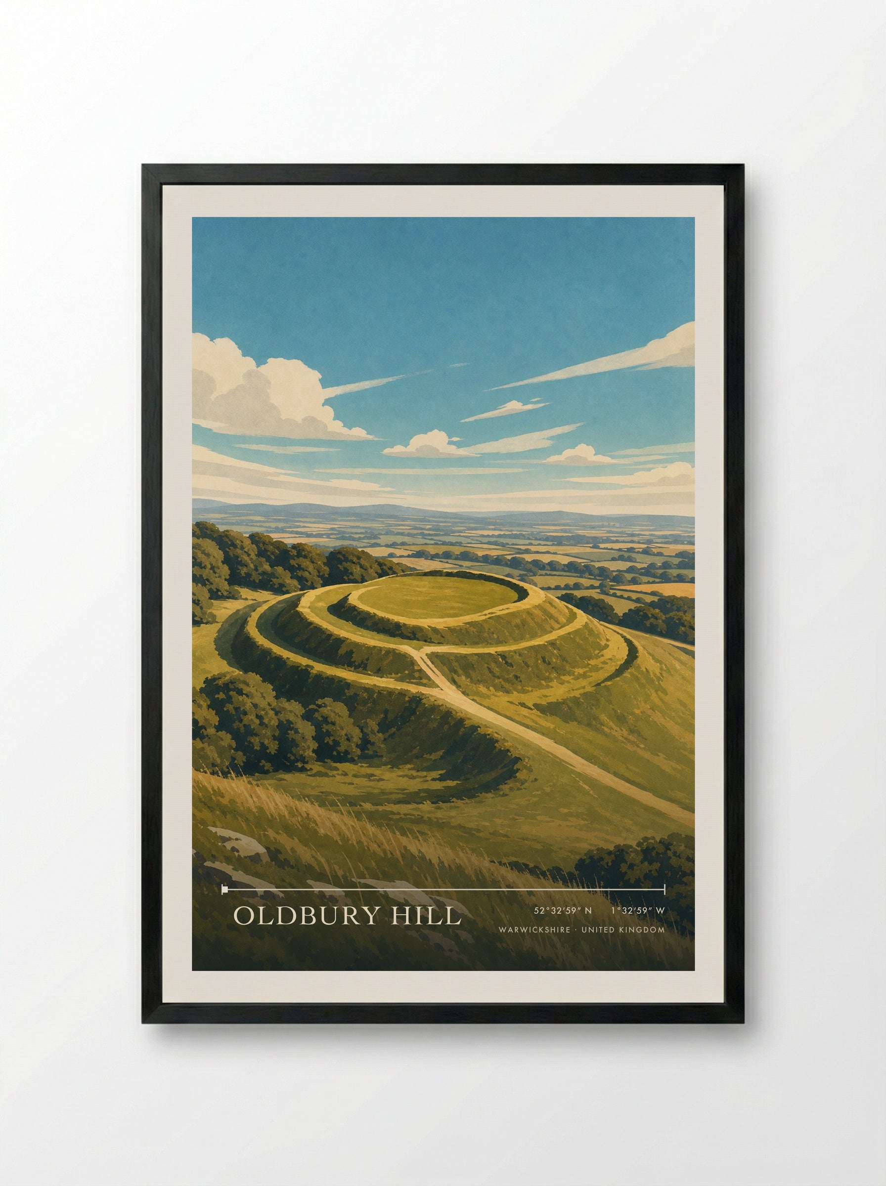 Oldbury Hill Warwickshire United Kingdom Travel Poster - Framed Print Black