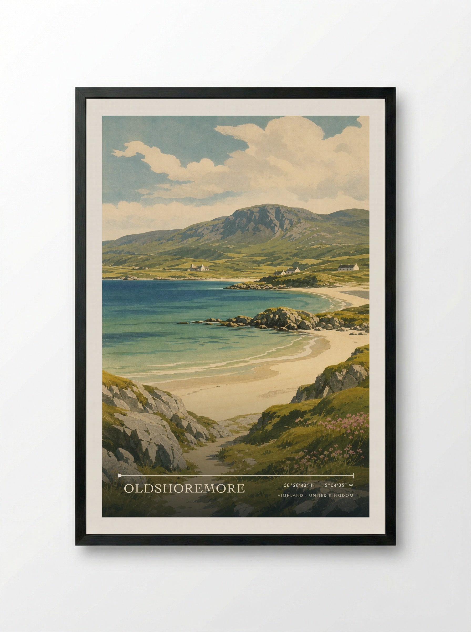 Oldshoremore Highland United Kingdom Travel Poster - Framed Print Black