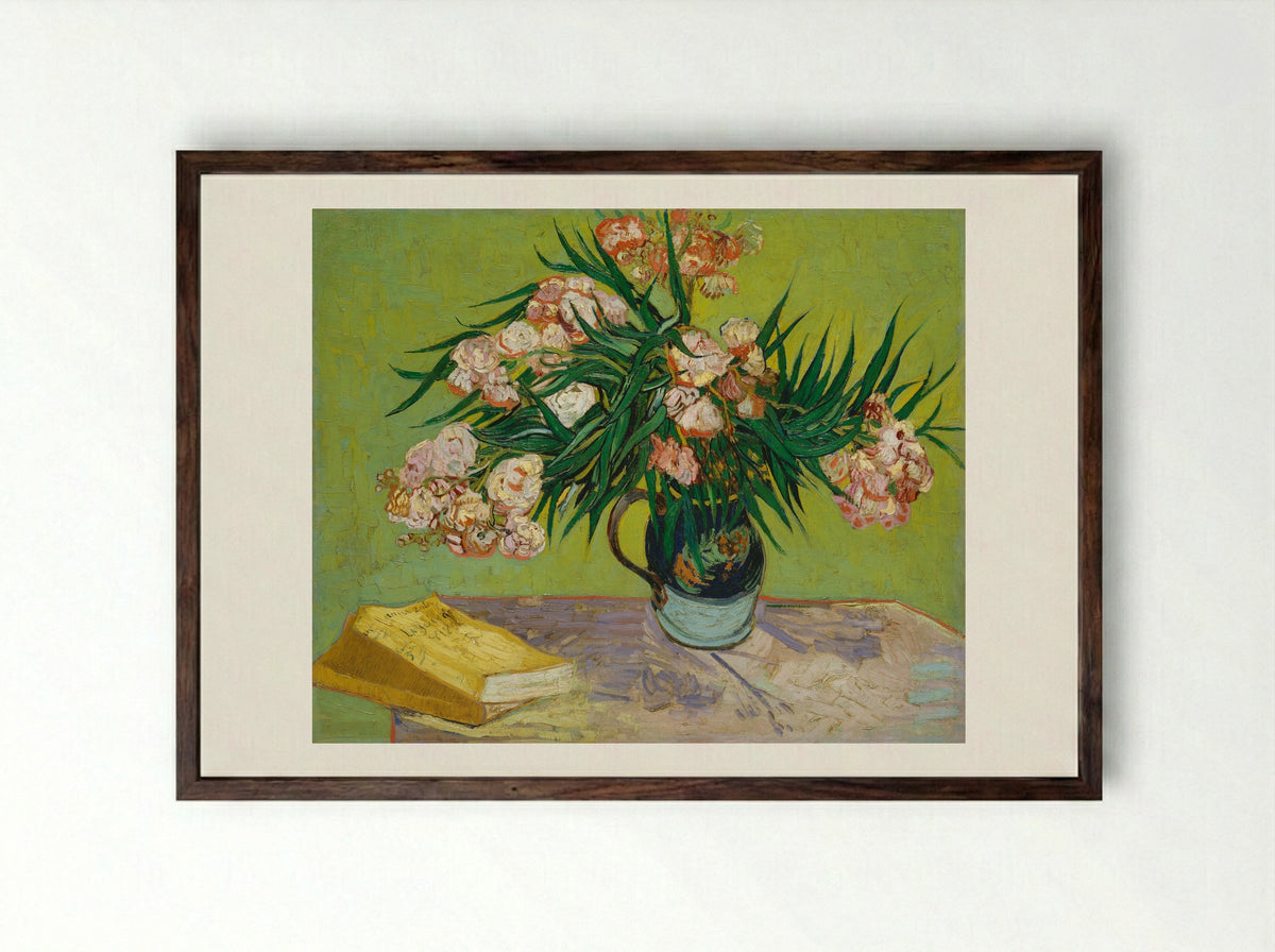 Oleanders and Books - Vincent van Gogh - Framed Print Dark Wood
