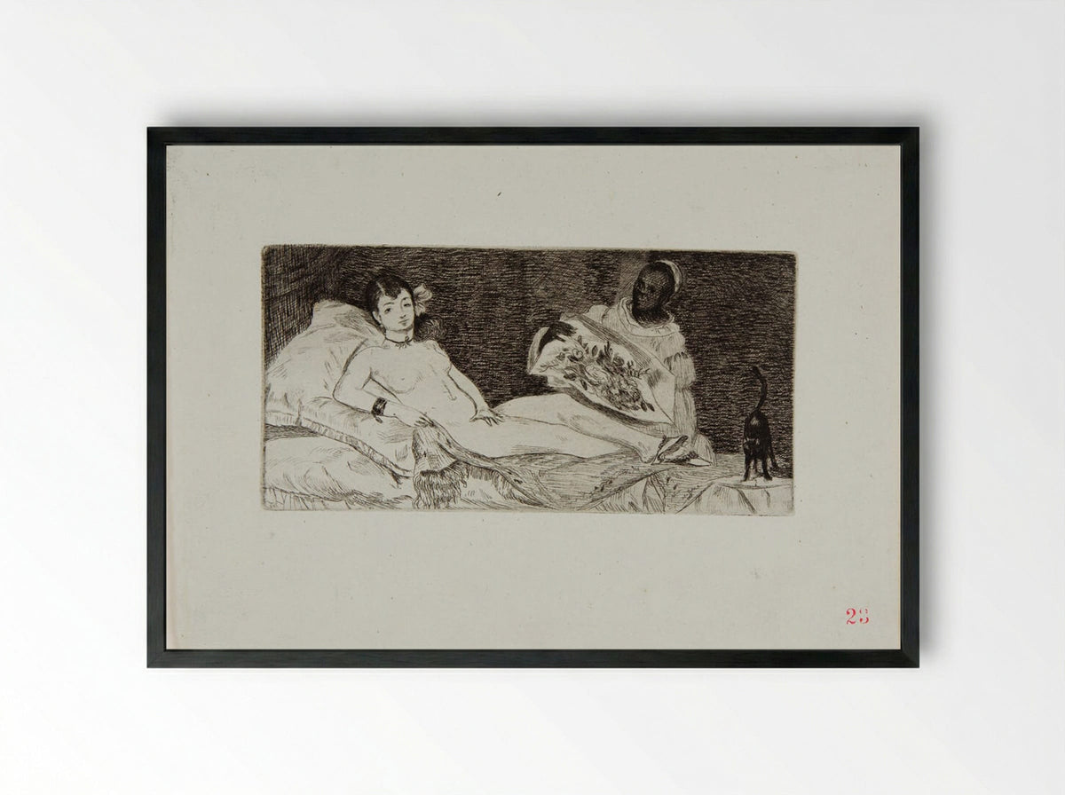 Olympia (small plate) - Edouard Manet - Framed Print Black