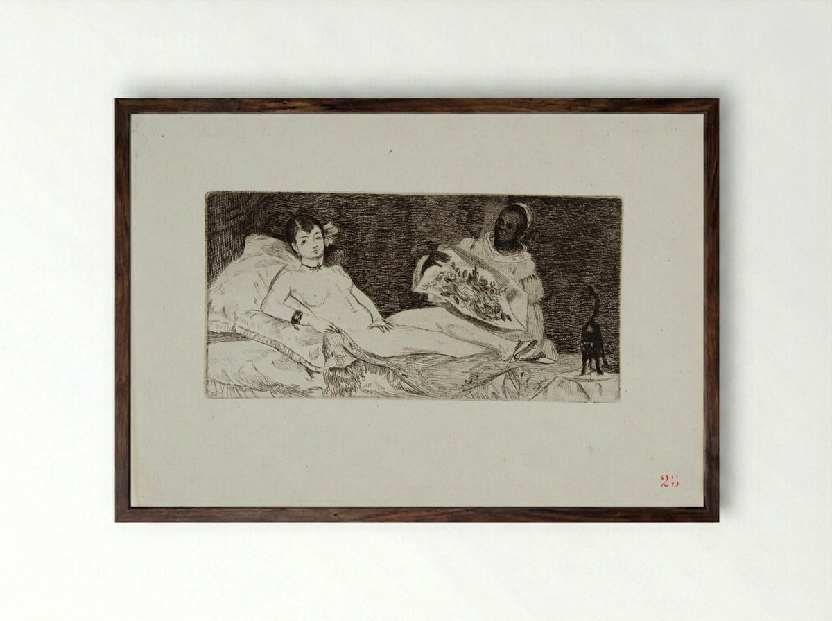 Olympia (small plate) - Edouard Manet - Framed Print Dark Wood