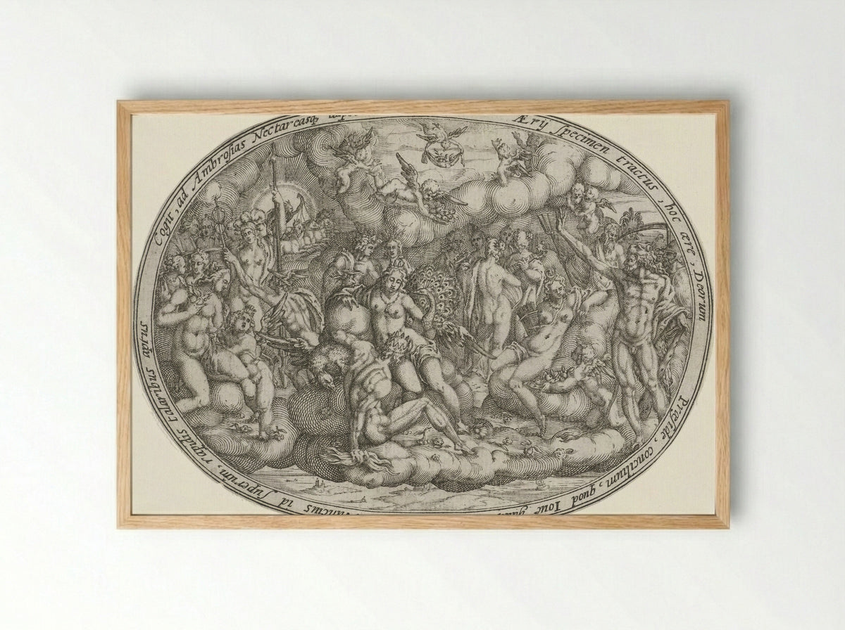 Olympian Gods Among the Clouds: The Element of Air - Abraham van den Hecken - Framed Print Wood