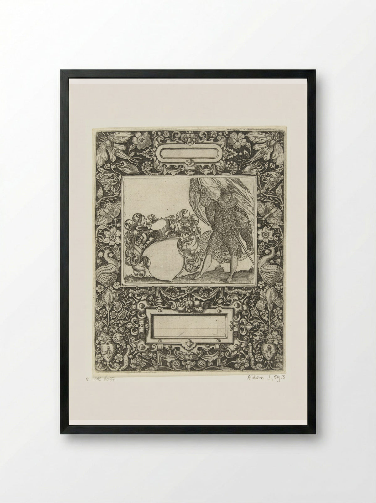 Omlijsting met een langwerpige cartouche met ronde zijkanten middenboven - Theodor de Bry - Framed Print Black