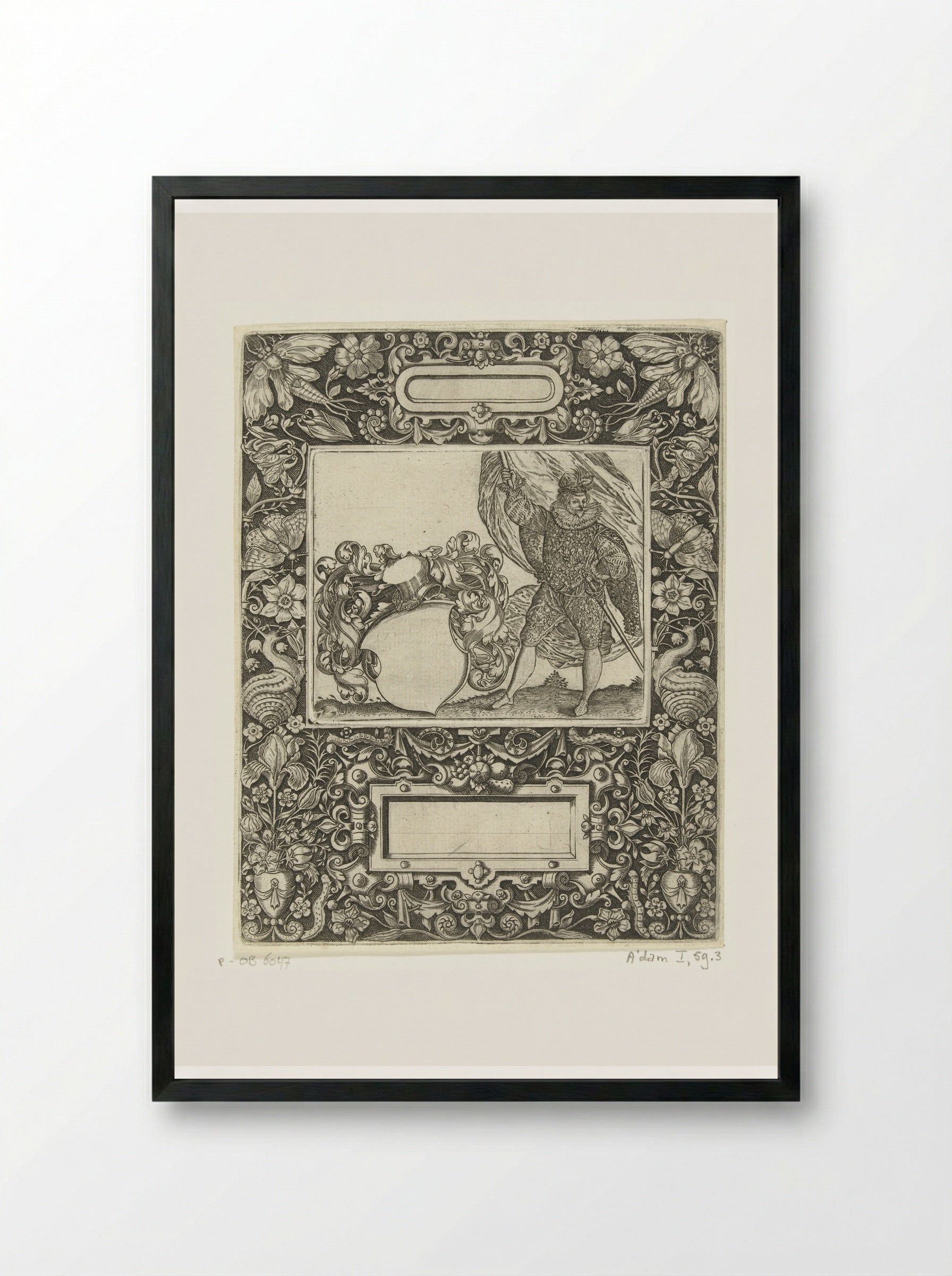 Omlijsting met een langwerpige cartouche met ronde zijkanten middenboven - Theodor de Bry - Framed Print Black