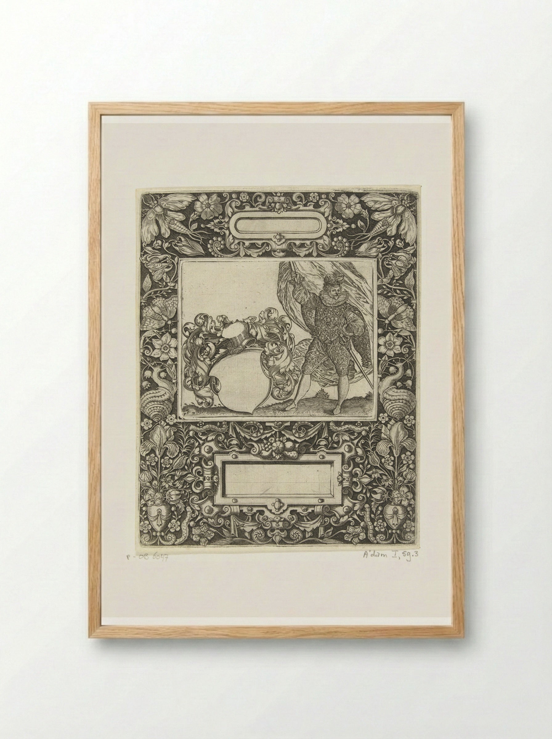 Omlijsting met een langwerpige cartouche met ronde zijkanten middenboven - Theodor de Bry - Framed Print Wood