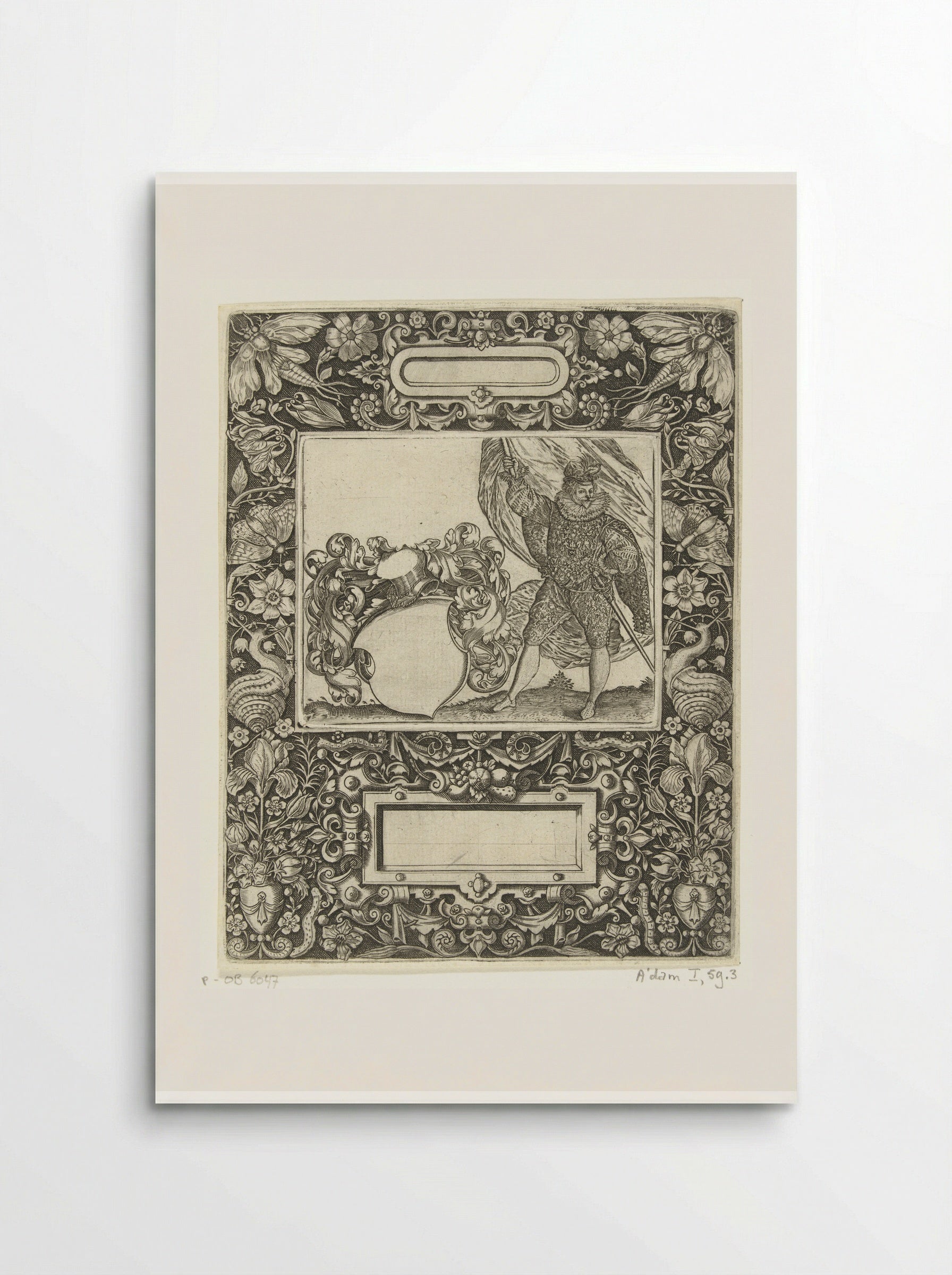 Omlijsting met een langwerpige cartouche met ronde zijkanten middenboven - Theodor de Bry - Poster