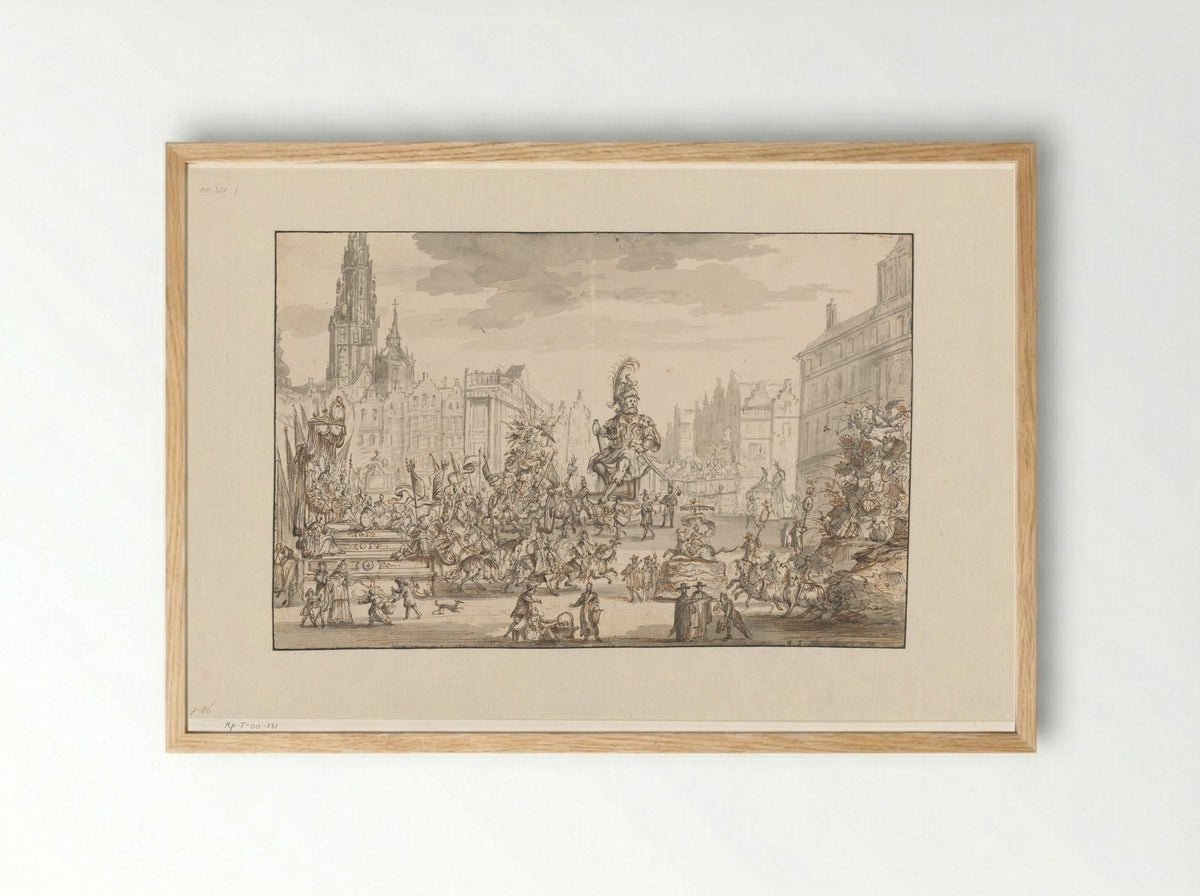 Ommegang op de Meirplaats te Antwerpen - Gonzales van Heylen - Framed Print Wood