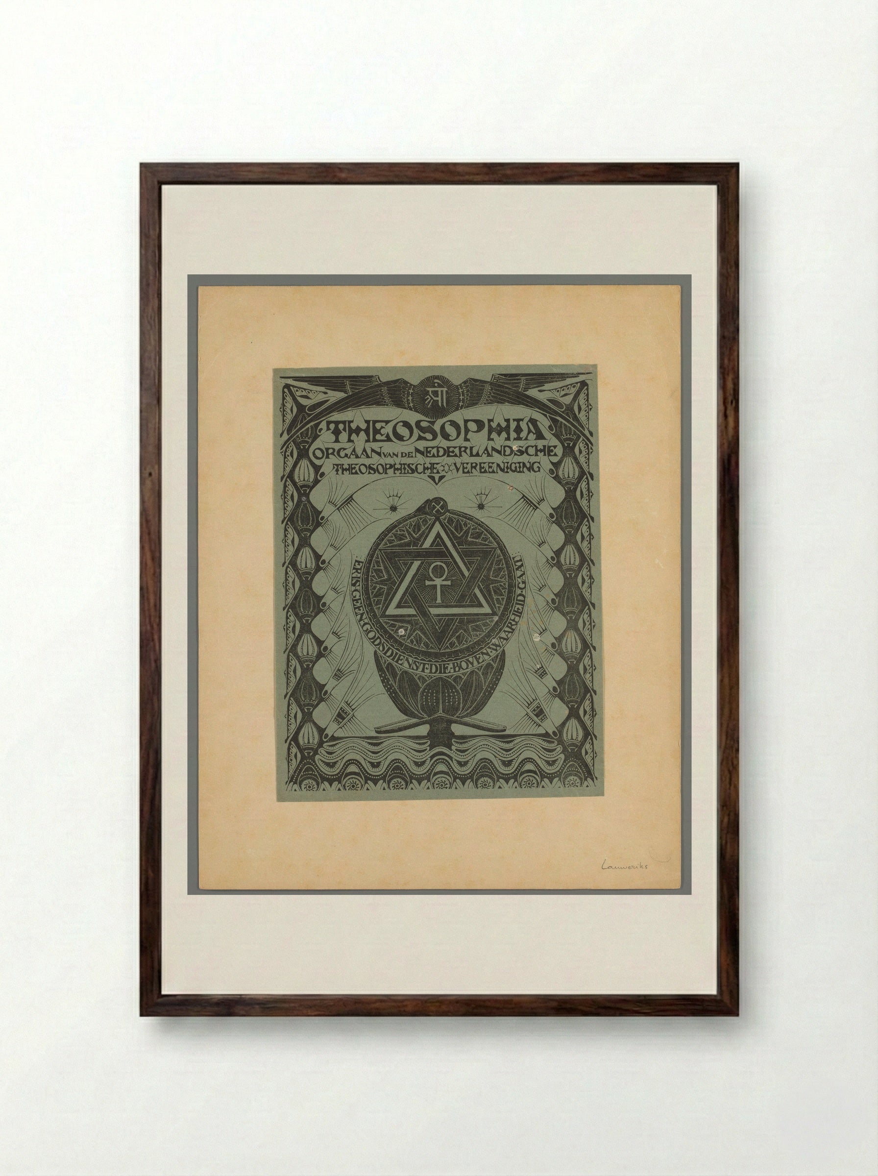 Omslag voor het tijdschrift Theosophia - Mathieu Lauweriks - Framed Print Dark Wood