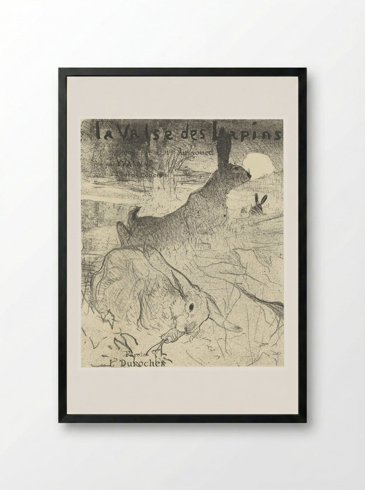 Omslag voor muziekblad met lied La Valse des Lapins met konijnen in landschap - Henri de Toulouse-Lautrec - Framed Print Black