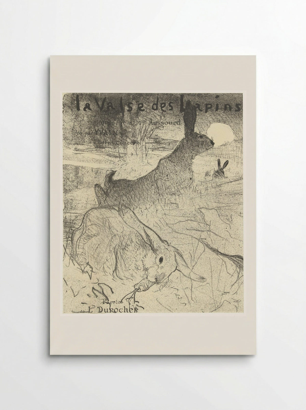 Omslag voor muziekblad met lied La Valse des Lapins met konijnen in landschap - Henri de Toulouse-Lautrec - Poster
