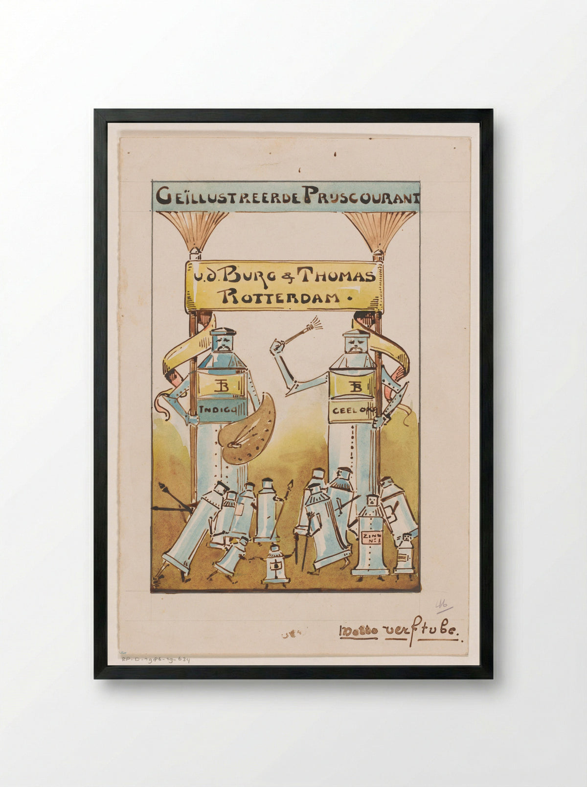 Omslagontwerp voor: Geïllustreerde prijscourant v.d. Burg & Thomas te Rotterdam - Reinier Willem Petrus de Vries - Framed Print Black