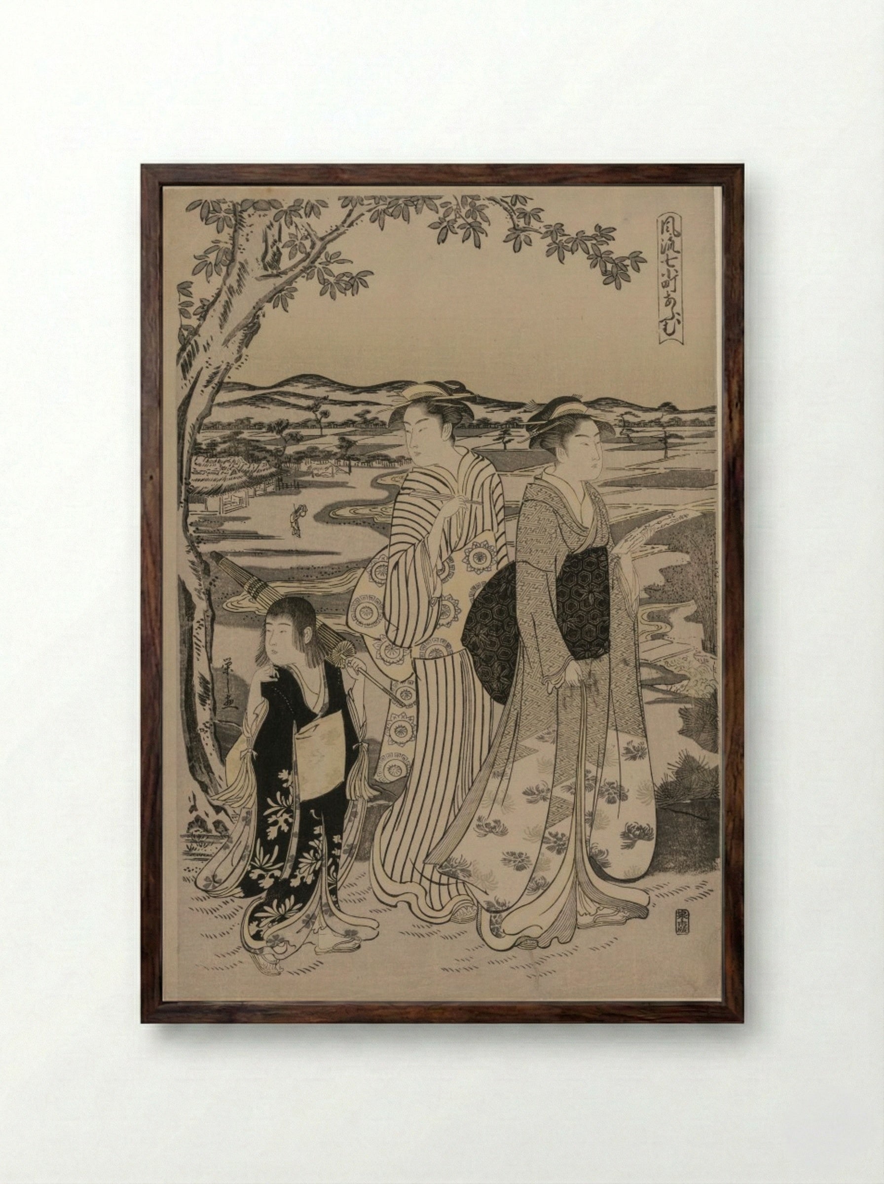 Omu the Parrot - Chōbunsai Eishi - Framed Print Dark Wood