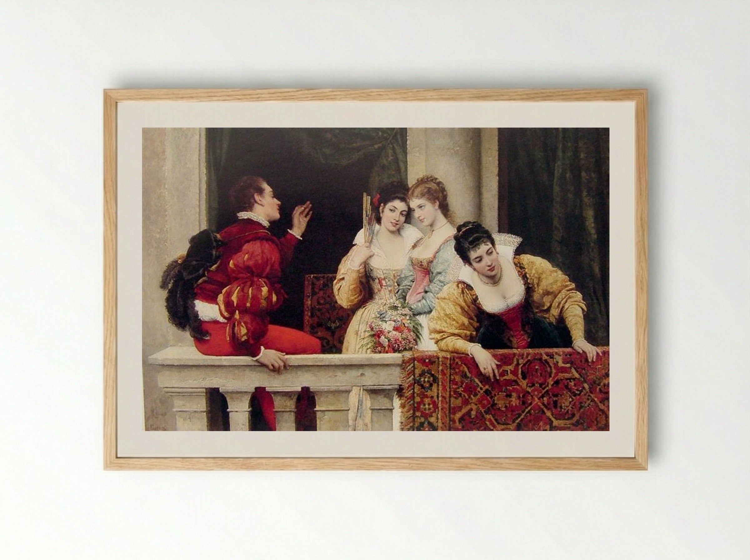 On The Balcony - Eugene de Blaas - Framed Print Wood
