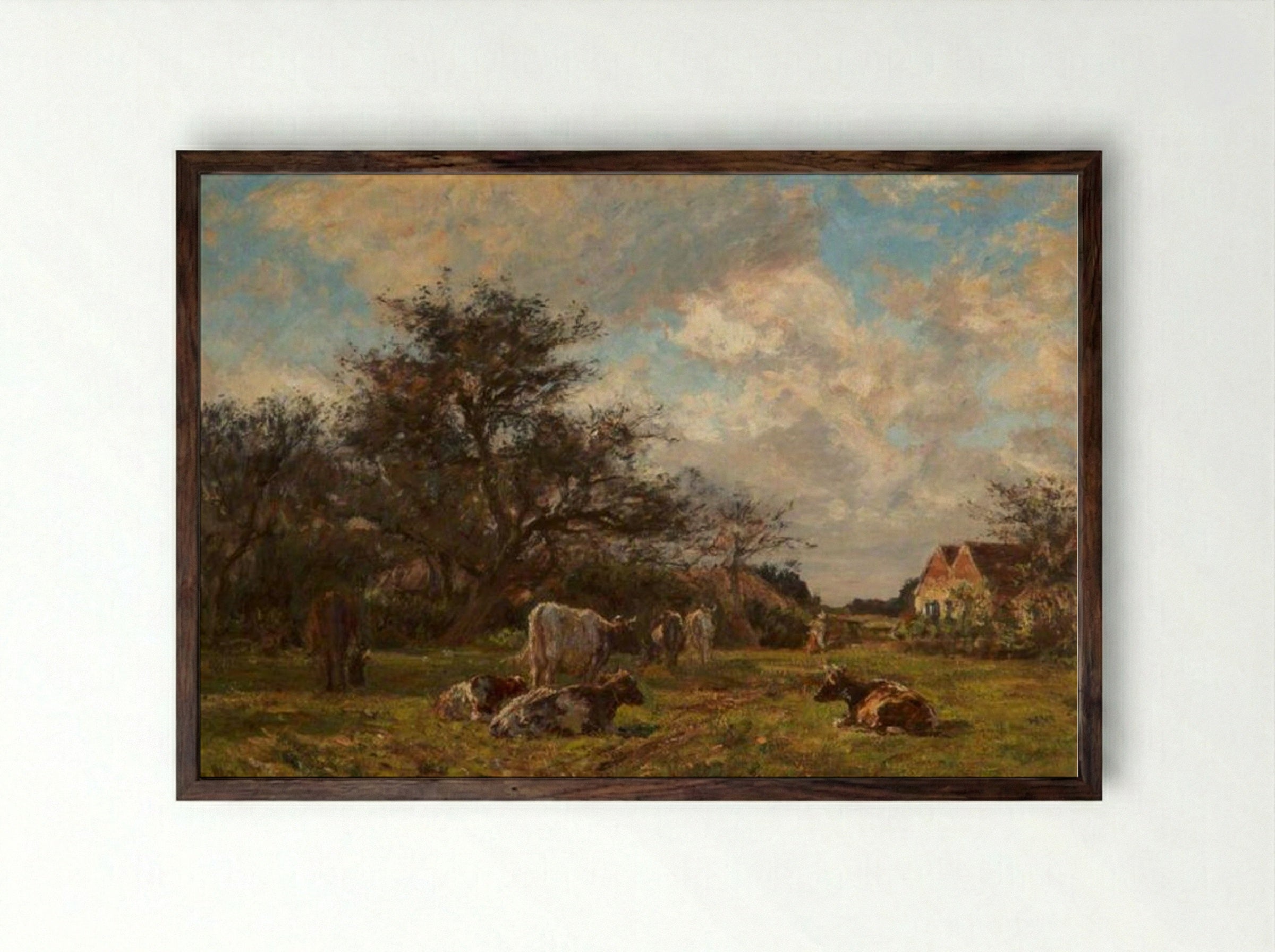 On a Sussex Farm - James Charles - Framed Print Dark Wood