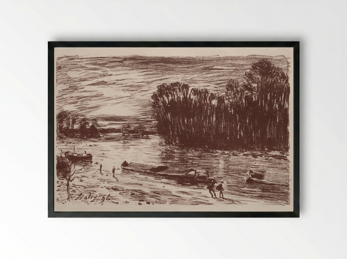 On the Banks of the Loing - Alfred Sisley - Framed Print Black