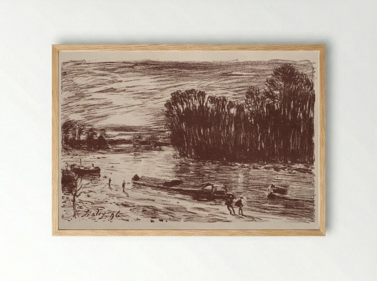 On the Banks of the Loing - Alfred Sisley - Framed Print Wood